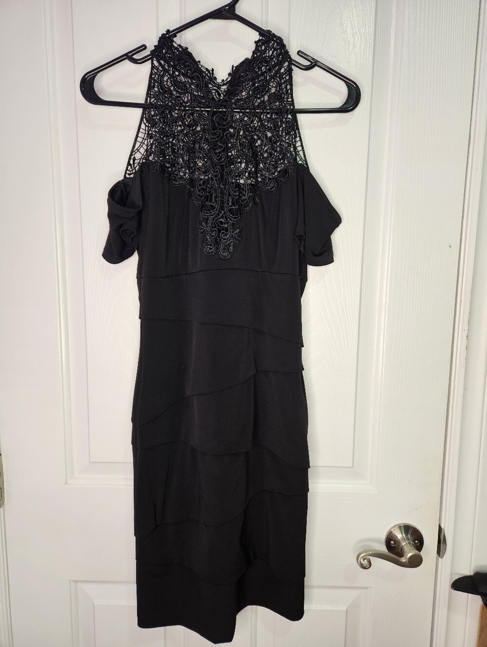 Le Chateau High Neck Intricate Lace Dress, Small
